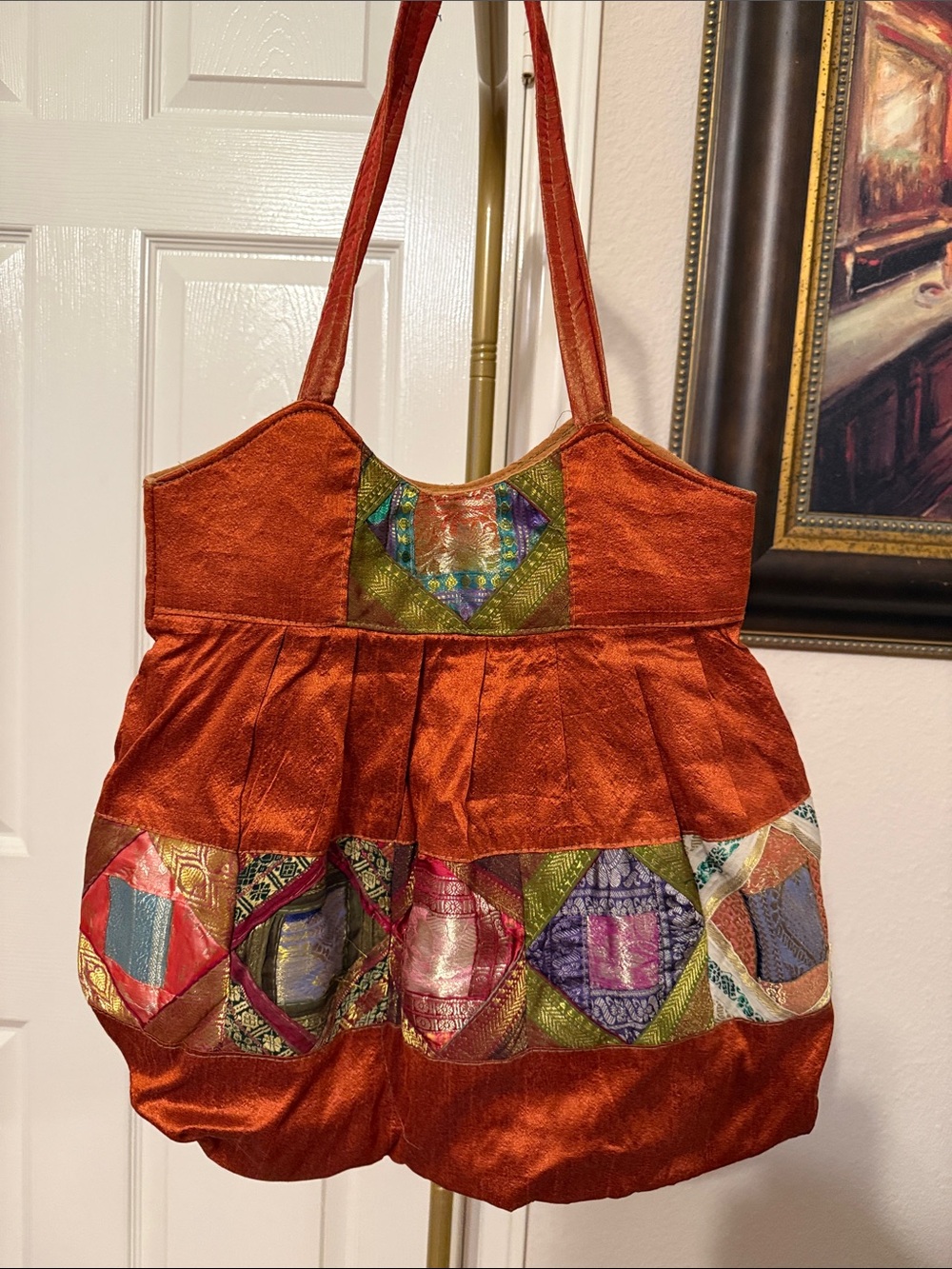 Rust Orange Bohemian Patchwork Shoulder Bag